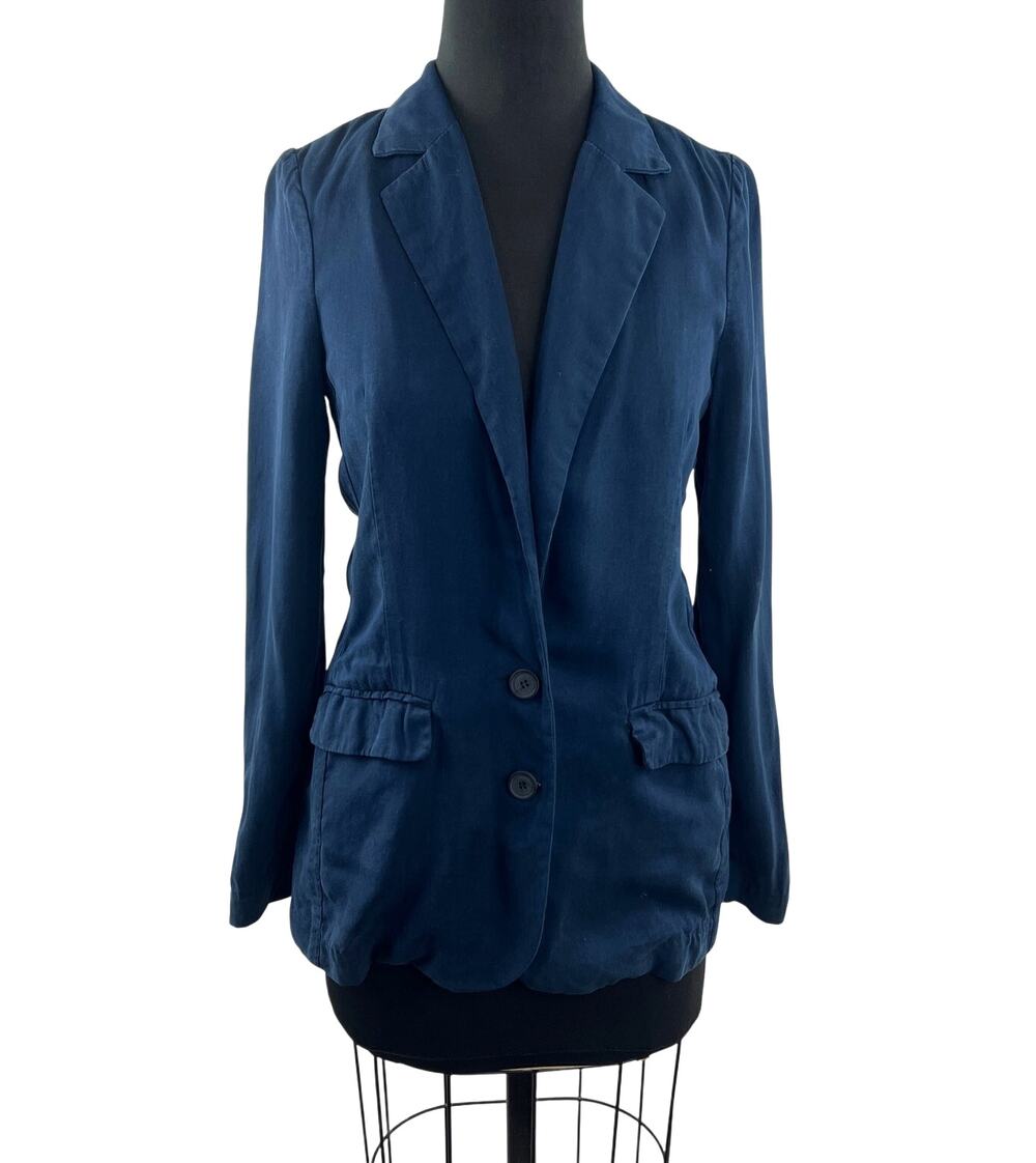 Charley 5.0 Navy Patty Blazer Denim Notch Lapel Single Breasted Size Small S